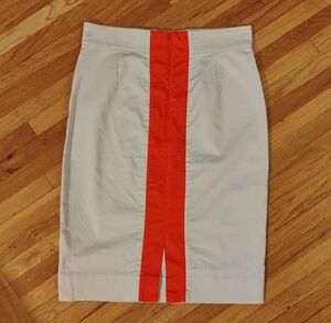 Cos 97% Cotton EU36 Cream Pencil Skirt with Orange/Tango Red Stripe, Back Slit